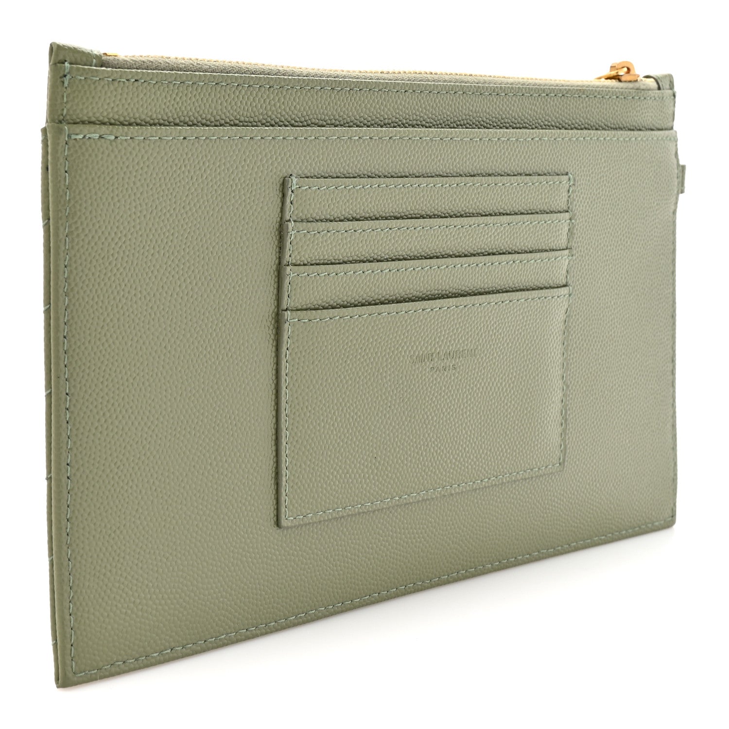 Saint Laurent Grain De Poudre Chevron Monogram Large Bill Pouch Light Sage 3 of 10