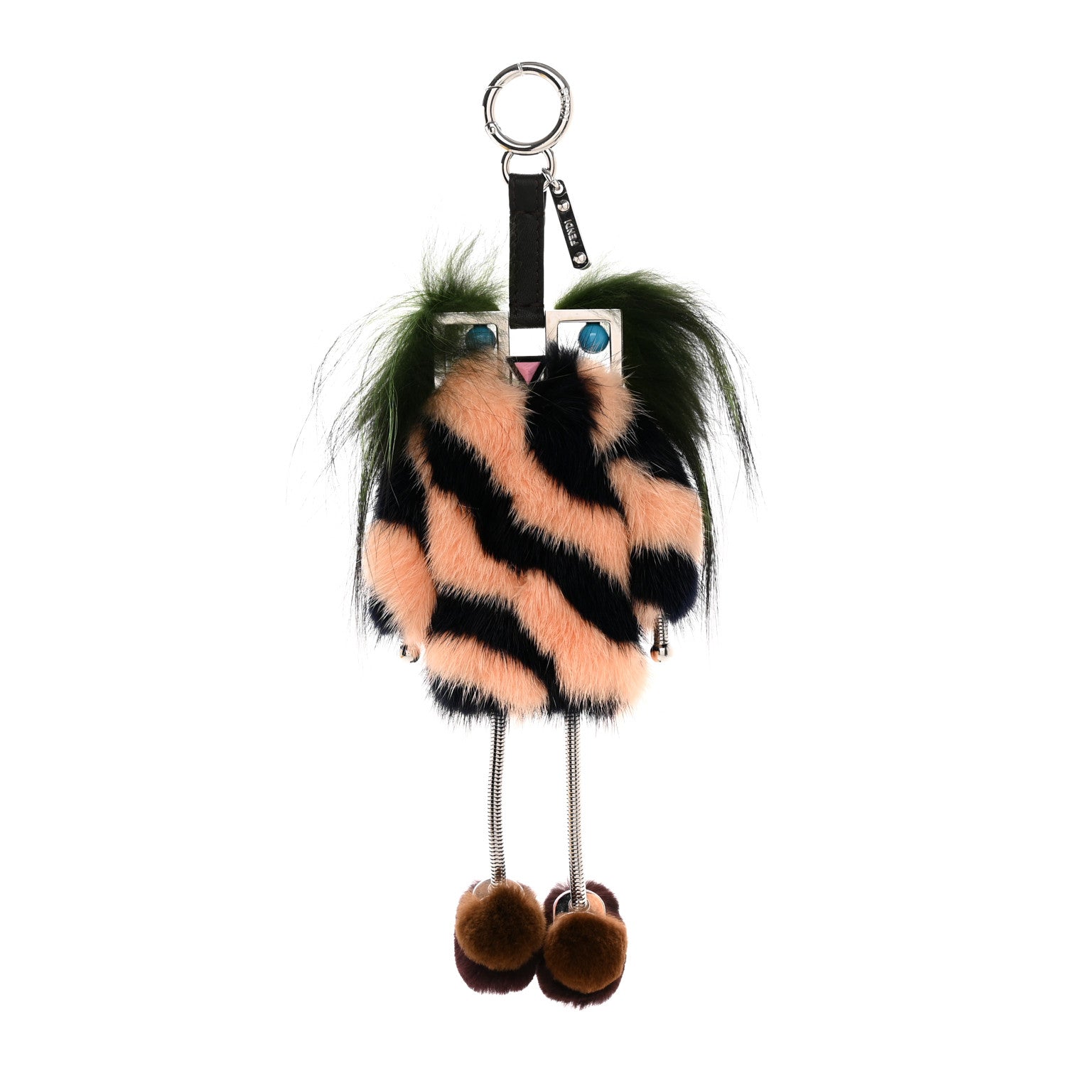 Fendi Calfskin Mink Fox Fur Witches Charm Pink Black 1 of 5