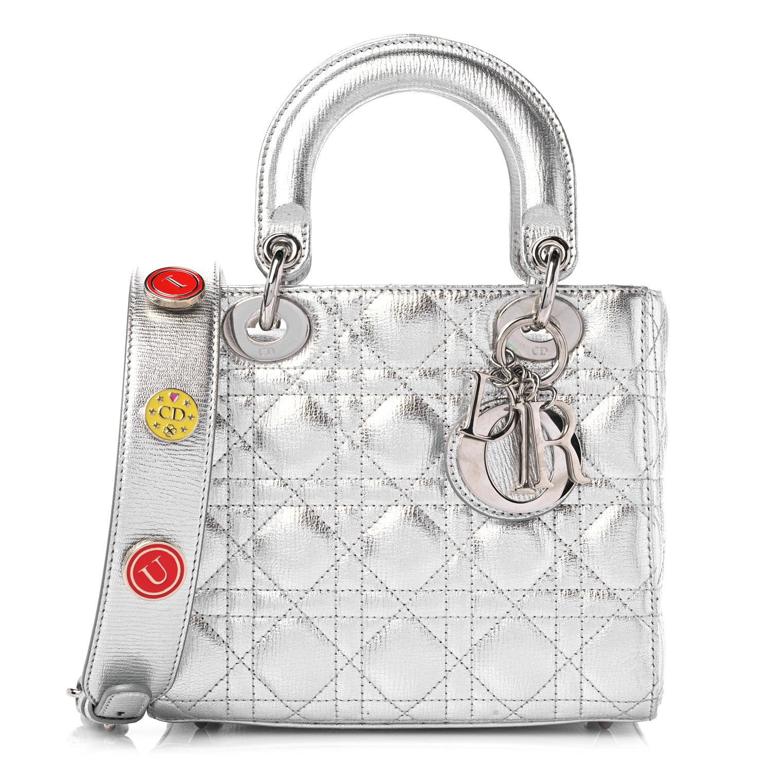 Christian Dior Metallic Grained Calfskin Cannage Small Lucky Badges My Lady Dior Silver 1 of 10