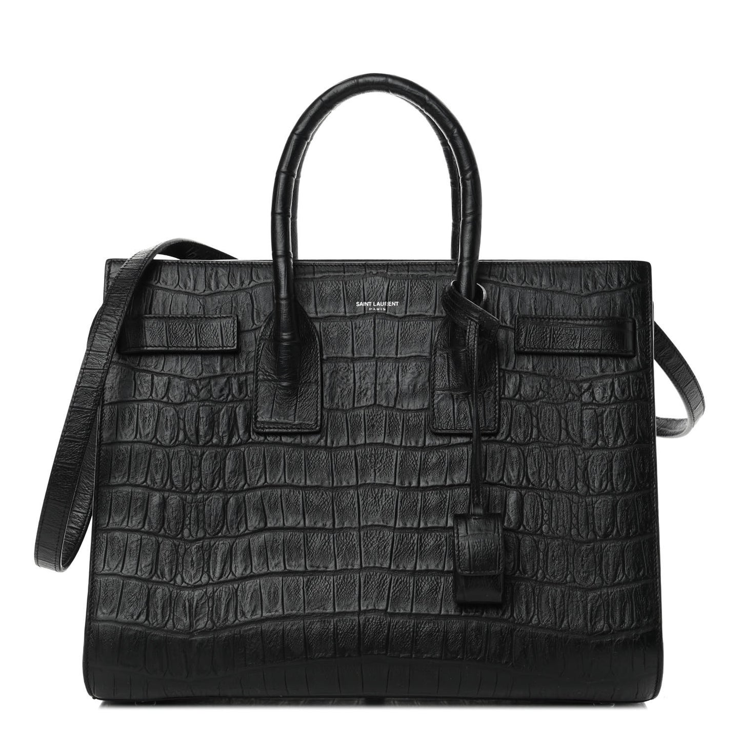 Calfskin Crocodile Embossed Small Sac de Jour Black