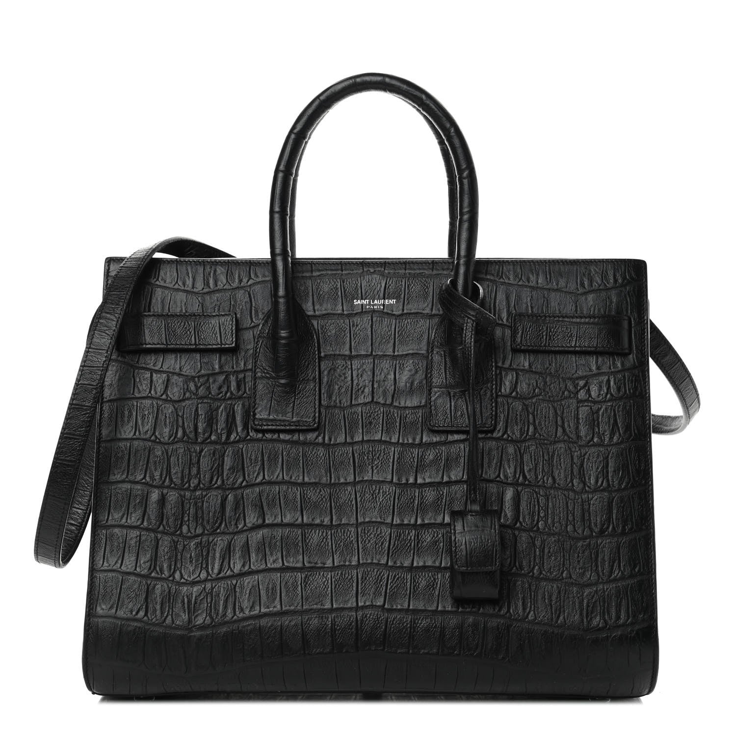 Saint Laurent Calfskin Crocodile Embossed Small Sac de Jour Black 1 of 4