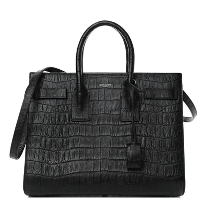 Saint Laurent Calfskin Crocodile Embossed Small Sac de Jour Black 1 of 4