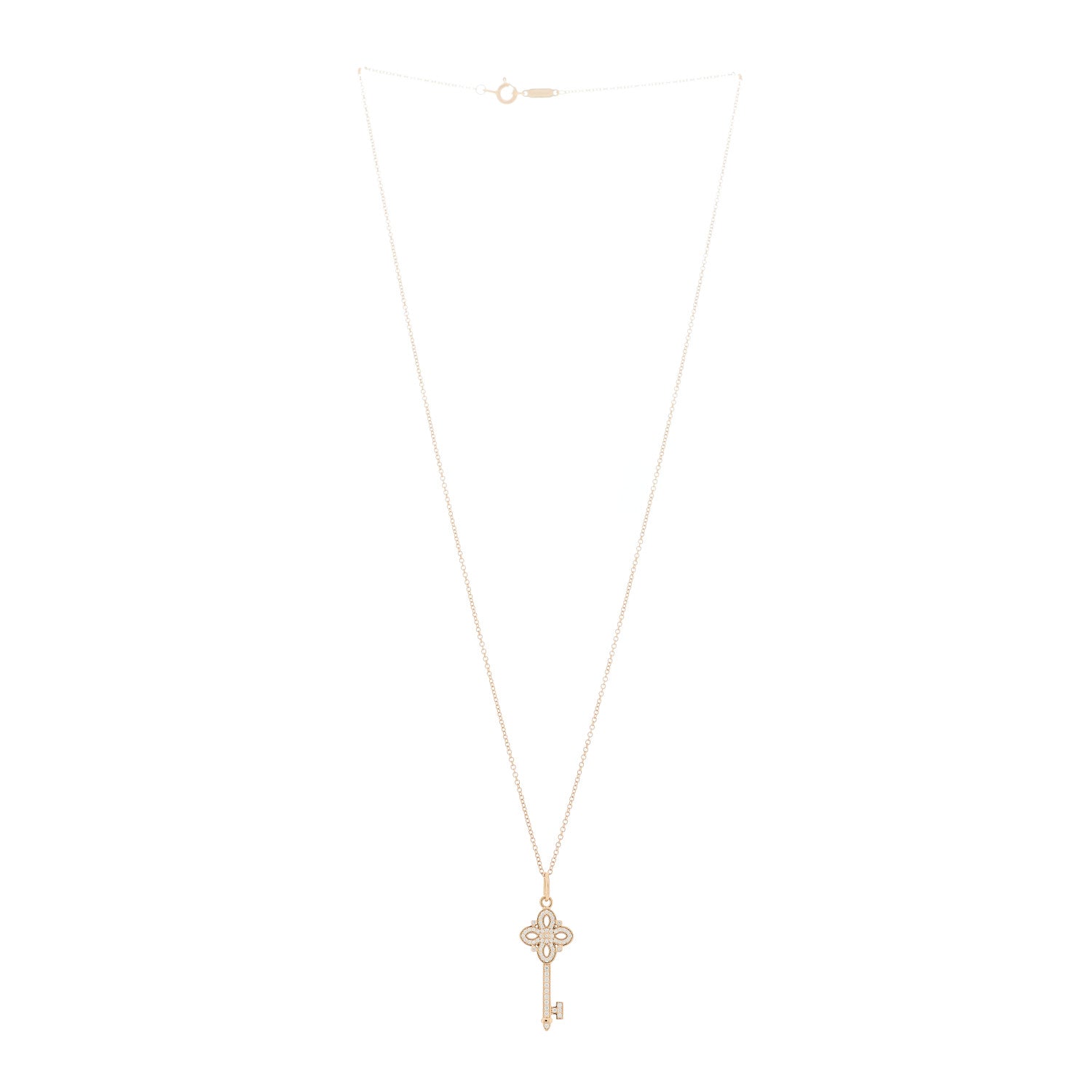 Tiffany 18K Rose Gold Diamond Mini Victoria Key Pendant Necklace 3 of 6