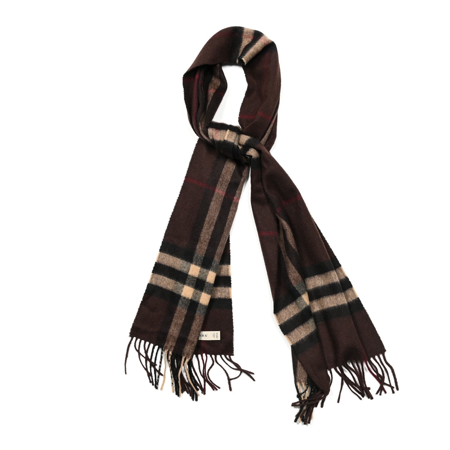 Burberry Cashmere Giant Check Fringe Scarf Dark Brown 1 of 3