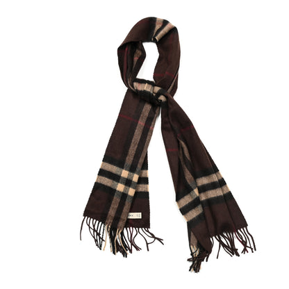 Burberry Cashmere Giant Check Fringe Scarf Dark Brown 1 of 3