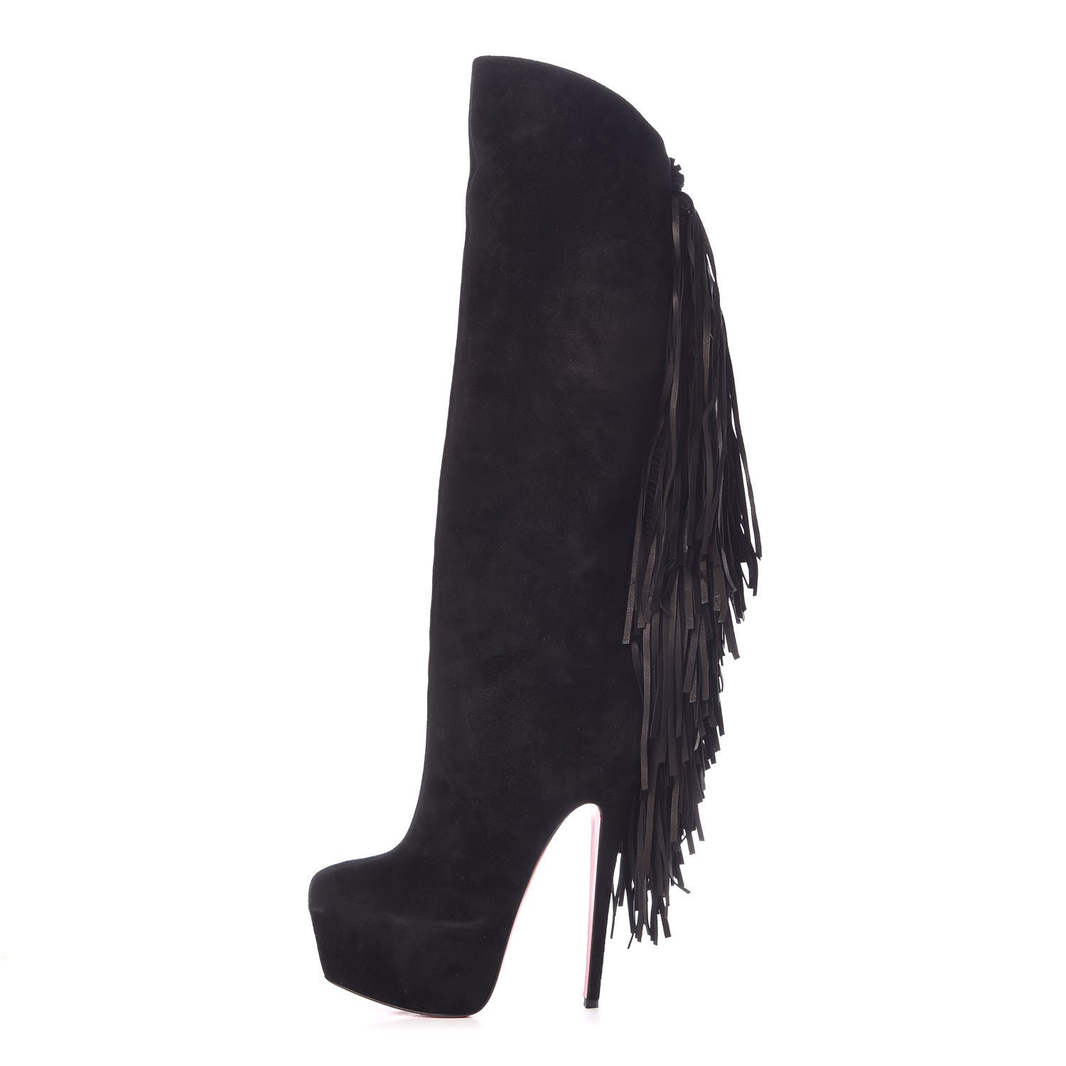 Christian Louboutin Suede Fringe Interlopa 160 Over The Knee Boots 37.5 Black 1 of 12