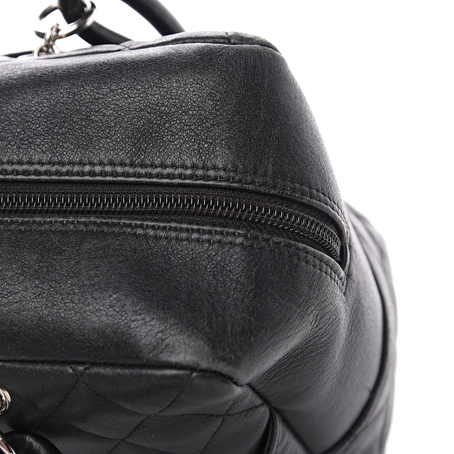 Calfskin Quilted Large Cambon Bowler Black White