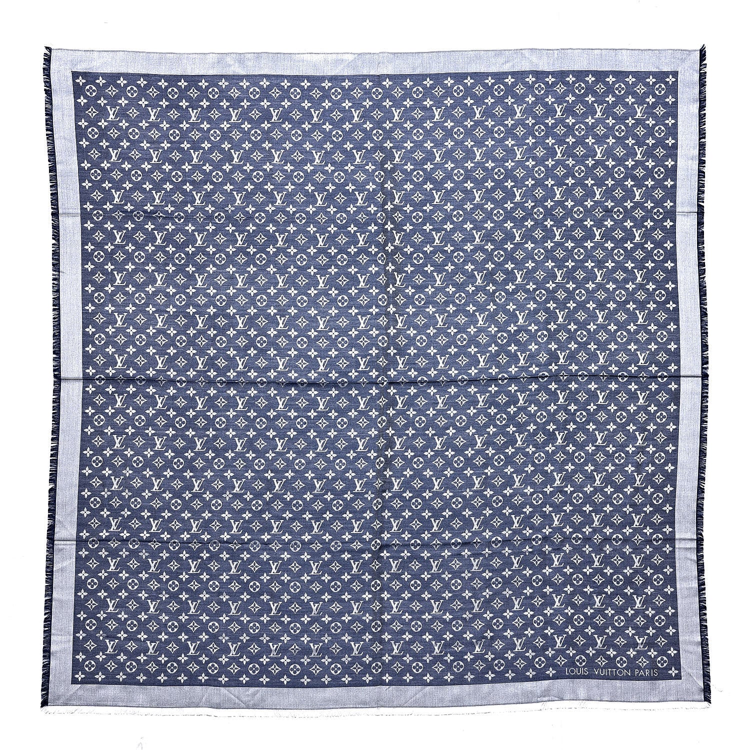 Louis Vuitton Wool Silk Monogram Denim Shawl Blue 1 of 4
