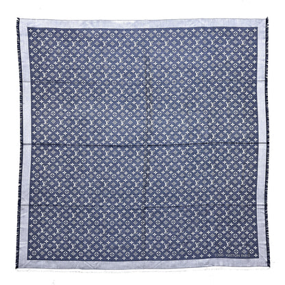 Louis Vuitton Wool Silk Monogram Denim Shawl Blue 1 of 4