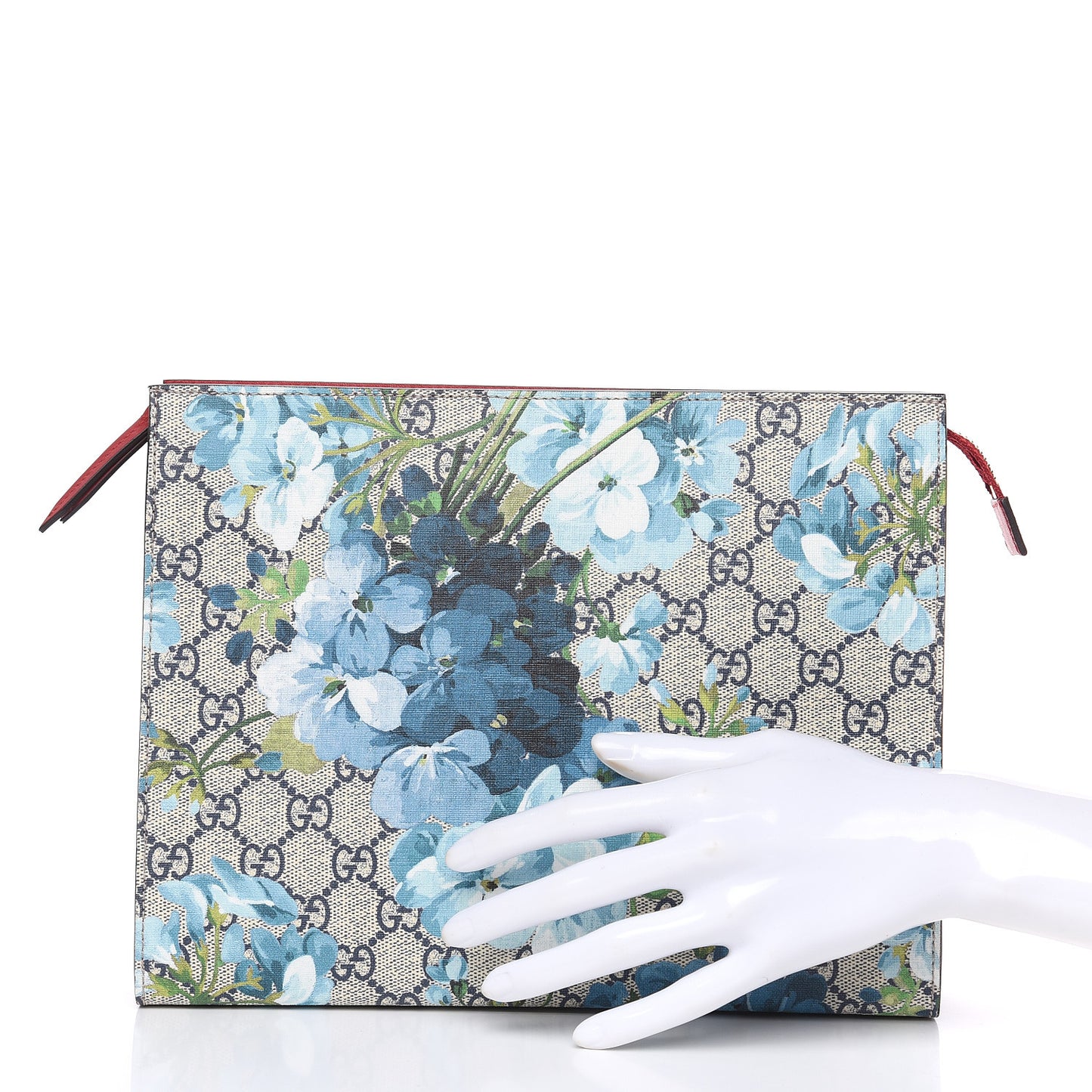 GG Supreme Monogram Blooms Large Cosmetic Case Beige Blue Navy Hibiscus Red