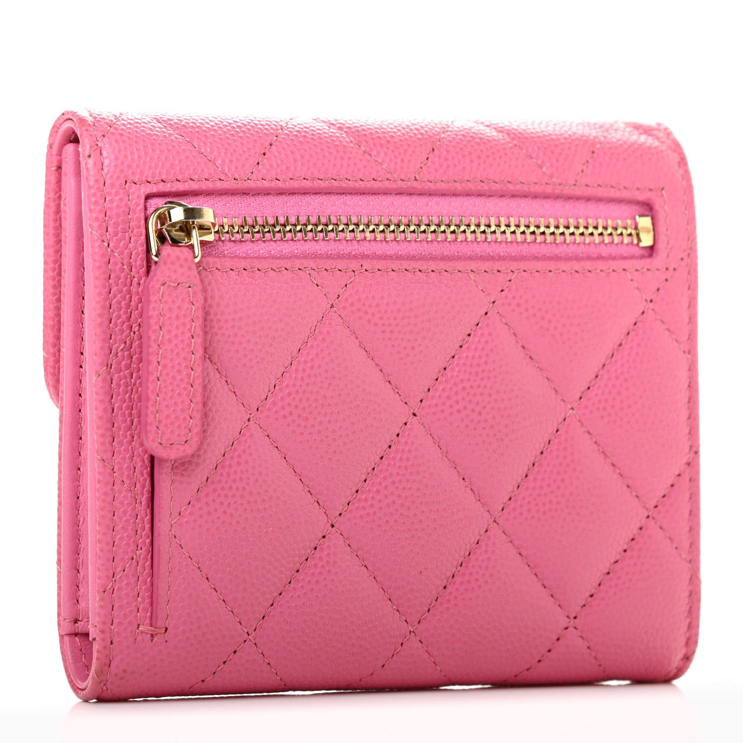 Caviar Quilted Compact Flap Wallet Pink