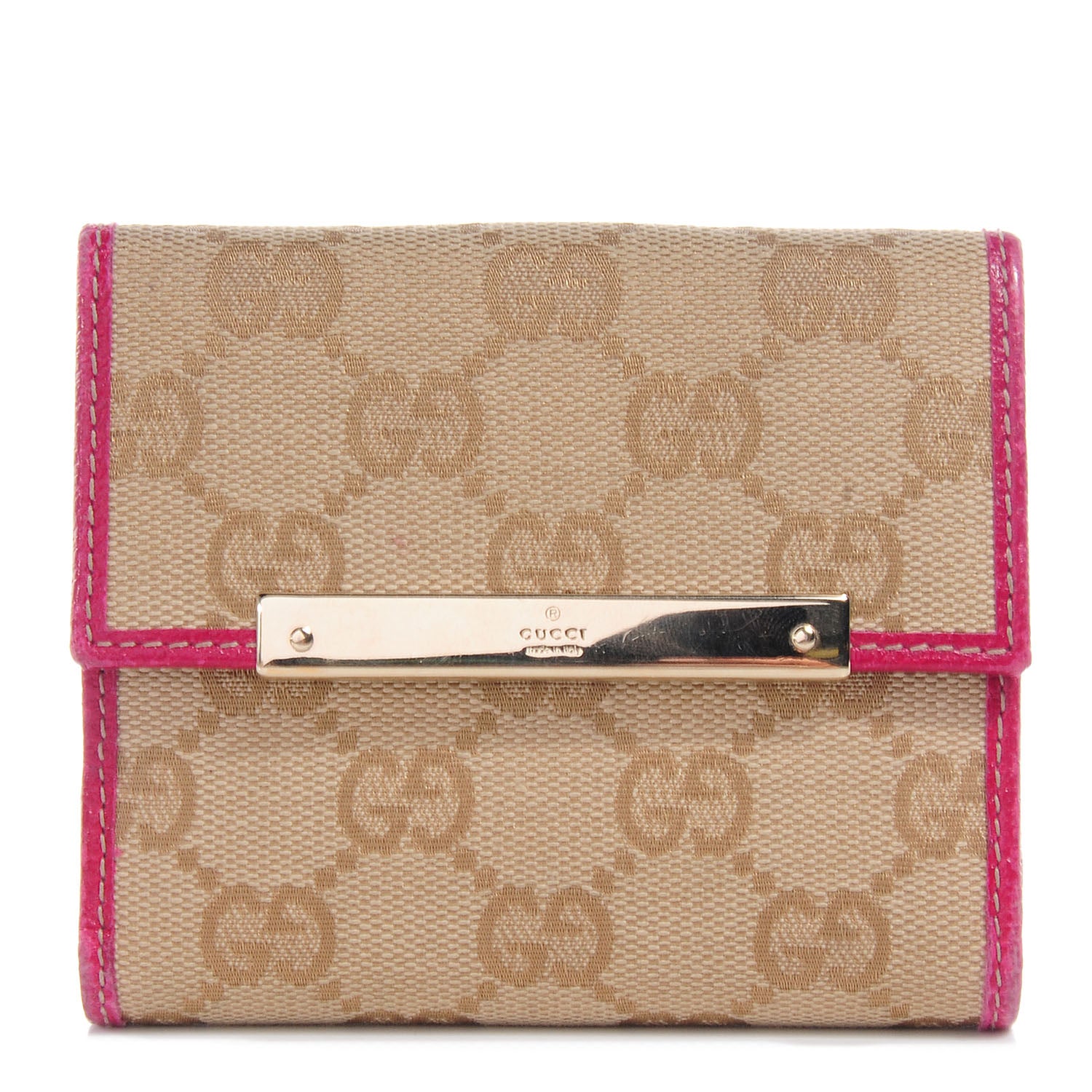 Gucci Monogram Metal Bar French Flap Wallet Pink 1 of 9