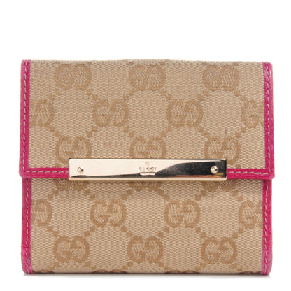 Gucci Monogram Metal Bar French Flap Wallet Pink 1 of 9