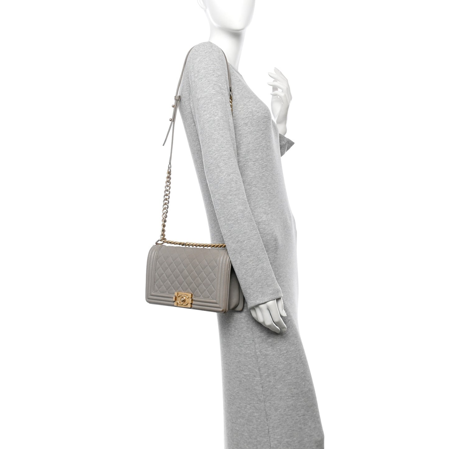 Caviar Quilted Medium Boy Flap Grey