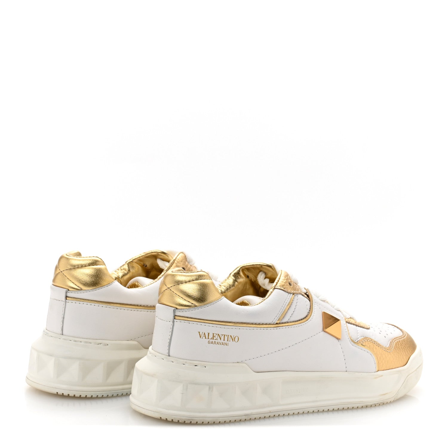 Valentino Garavani Calfskin Roman Stud Sneakers 37.5 White Gold 5 of 9