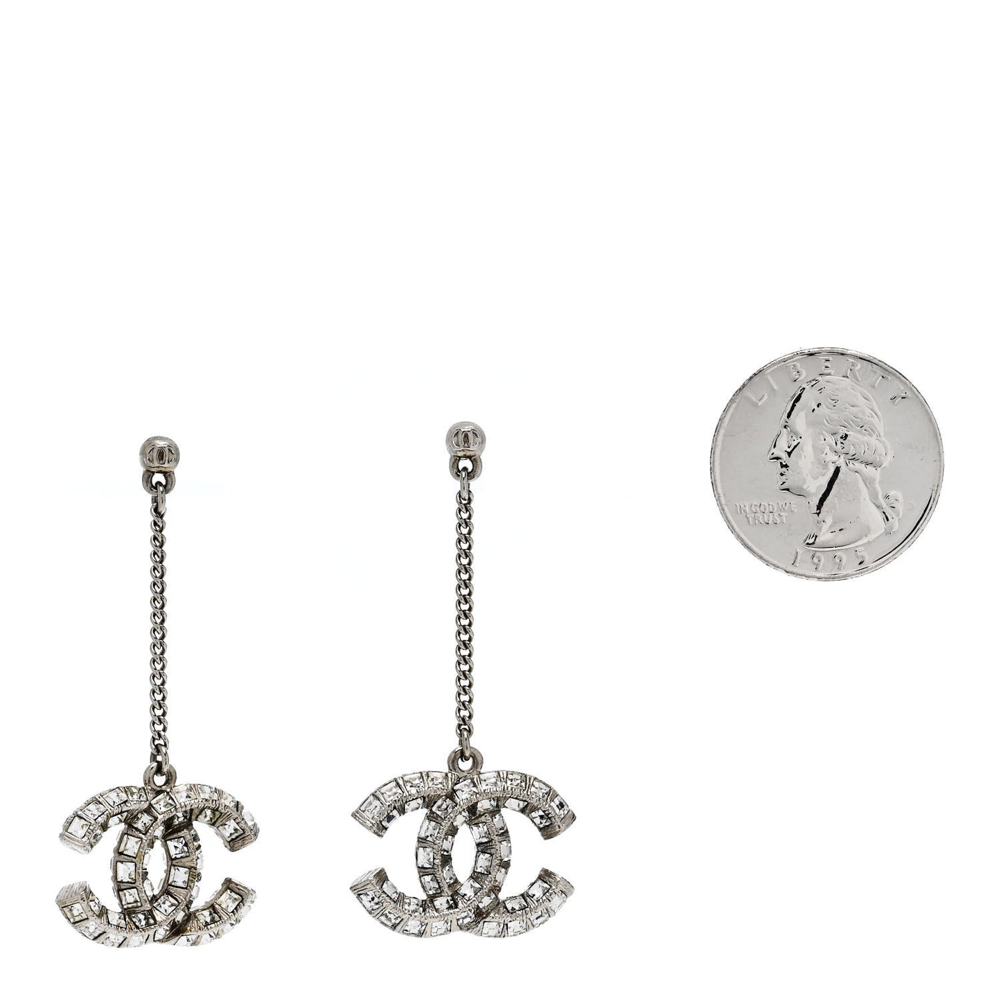 Baguette Crystal CC Drop Earrings Silver