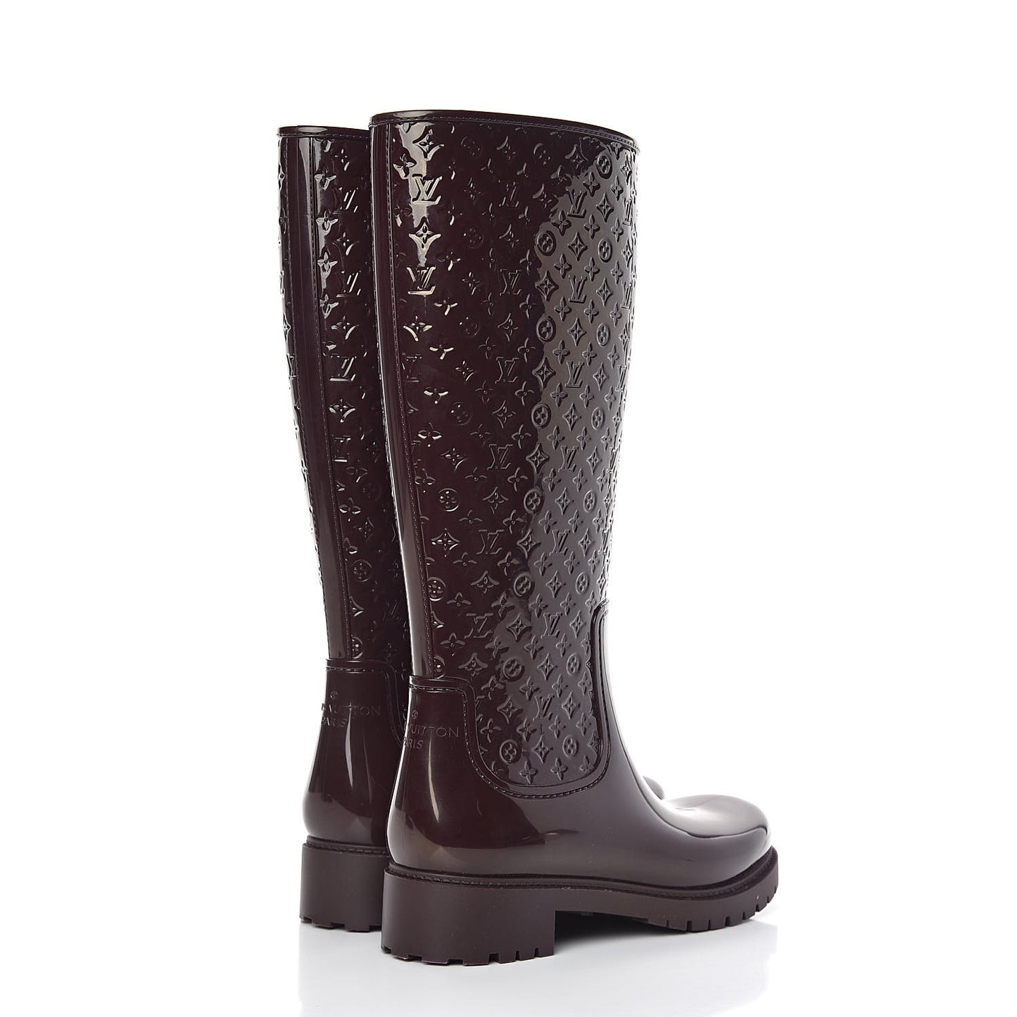 Rubber Embossed Monogram Splash Rain Boots 40 Brown