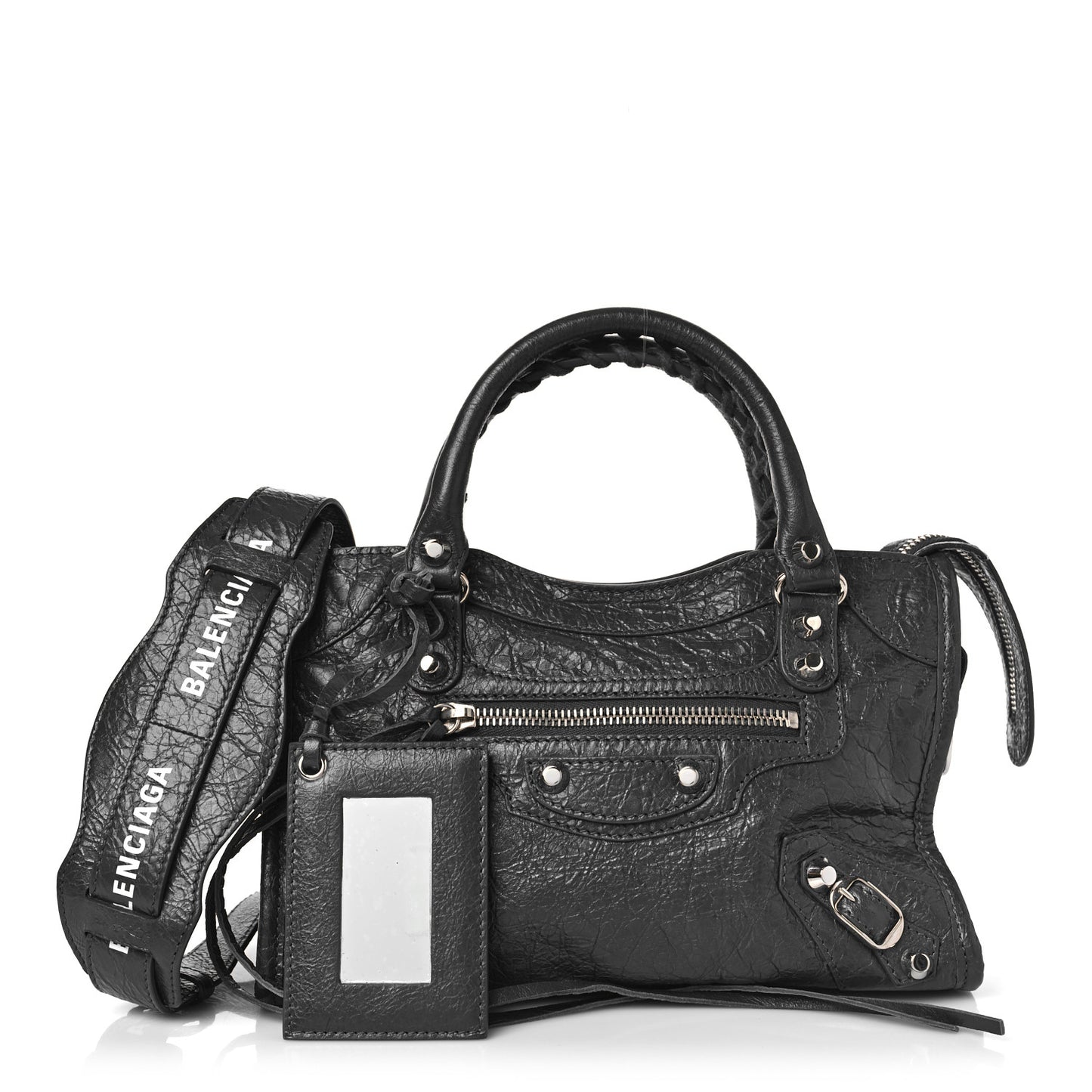Agneau Classic Silver Hardware Mini City Logo Strap Gris Fossile White