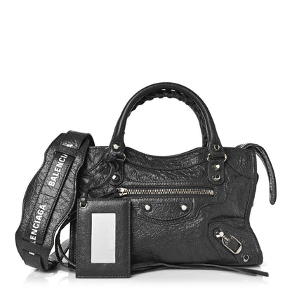 Balenciaga Agneau Classic Silver Hardware Mini City Logo Strap Gris Fossile White 1 of 9