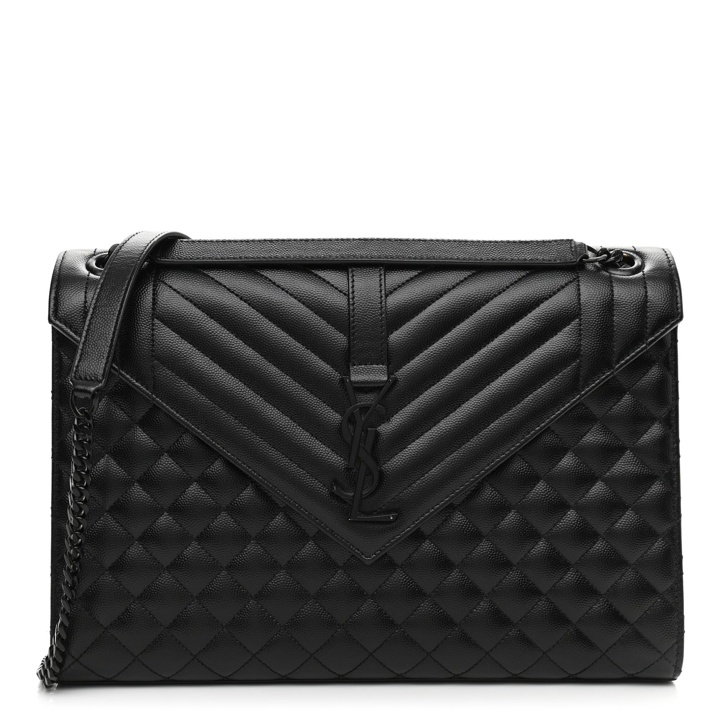 Grain De Poudre Textured Mixed Matelasse Large Triquilt Monogram Monochrome Satchel Black