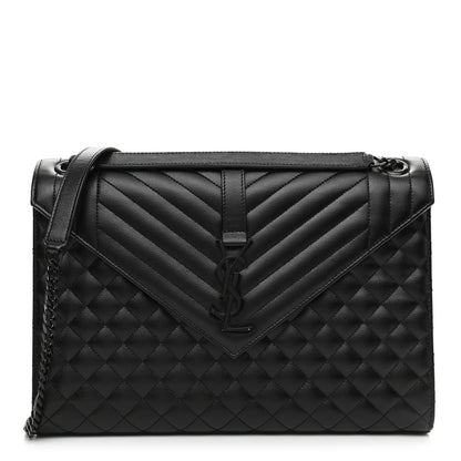 Saint Laurent Grain De Poudre Textured Mixed Matelasse Large Triquilt Monogram Monochrome Satchel Black 1 of 11
