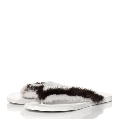Valentino Garavani Mink Fur Thong Sandals 40 White Brown 3 of 7