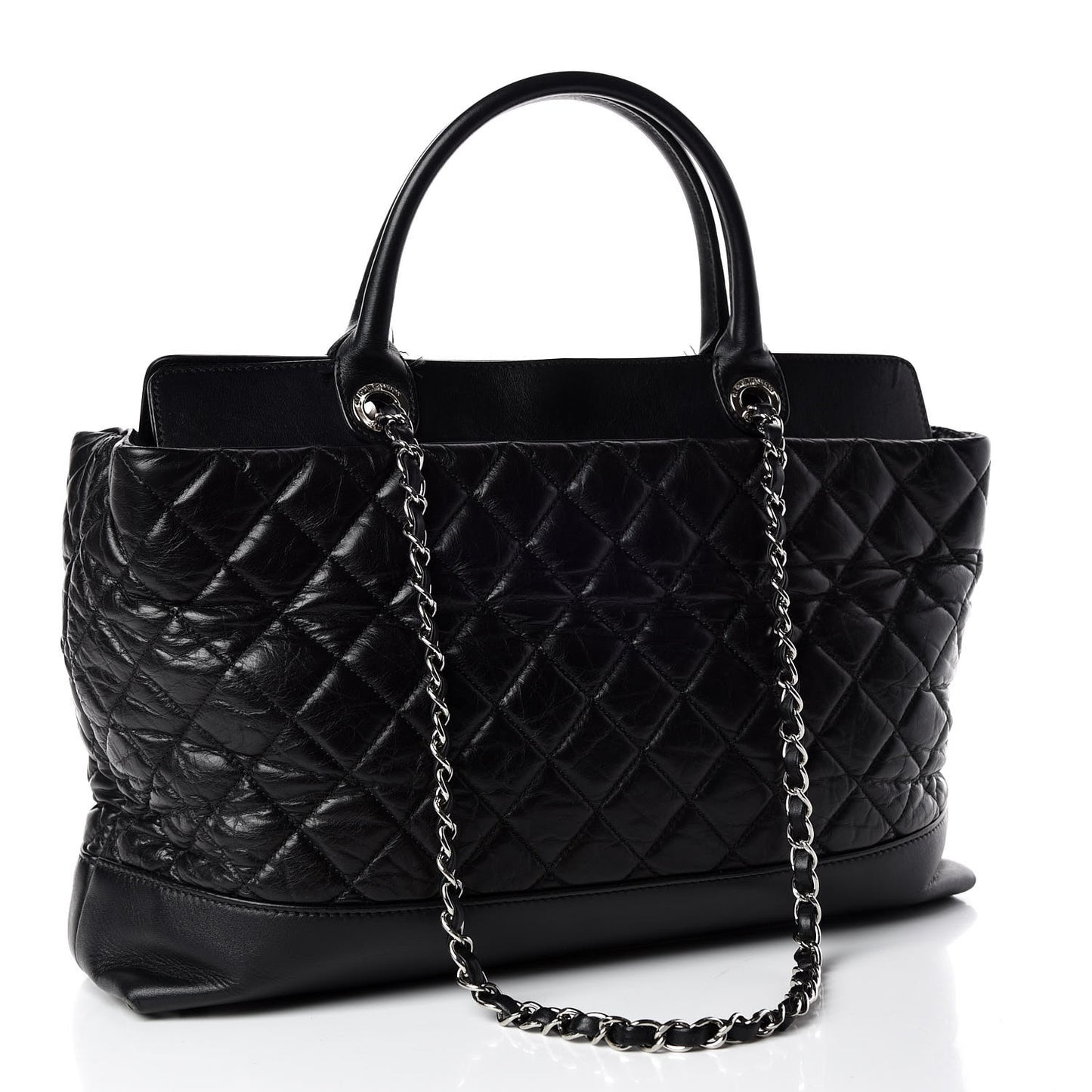 Aged Calfskin Quilted Be CC Tote Black