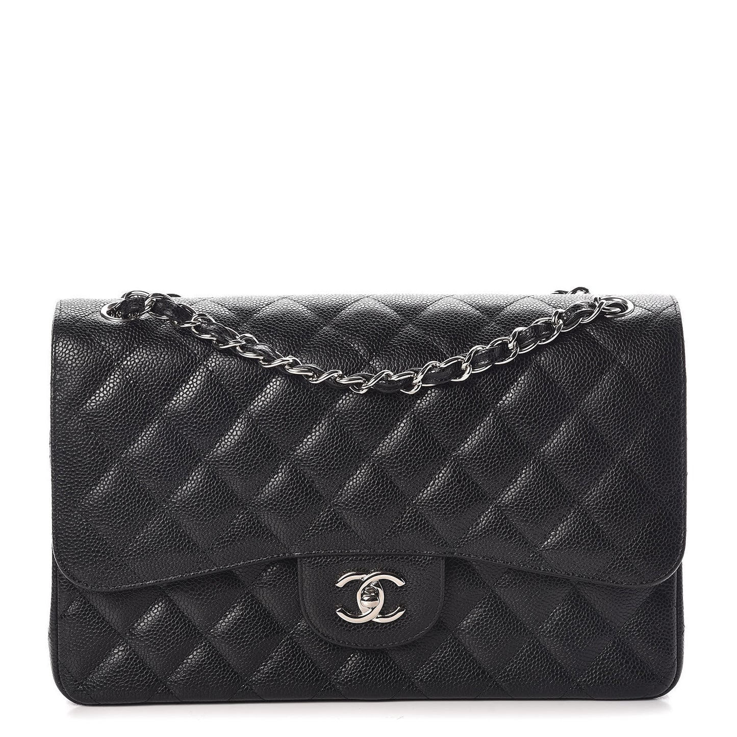 Caviar Quilted Jumbo Double Flap Black