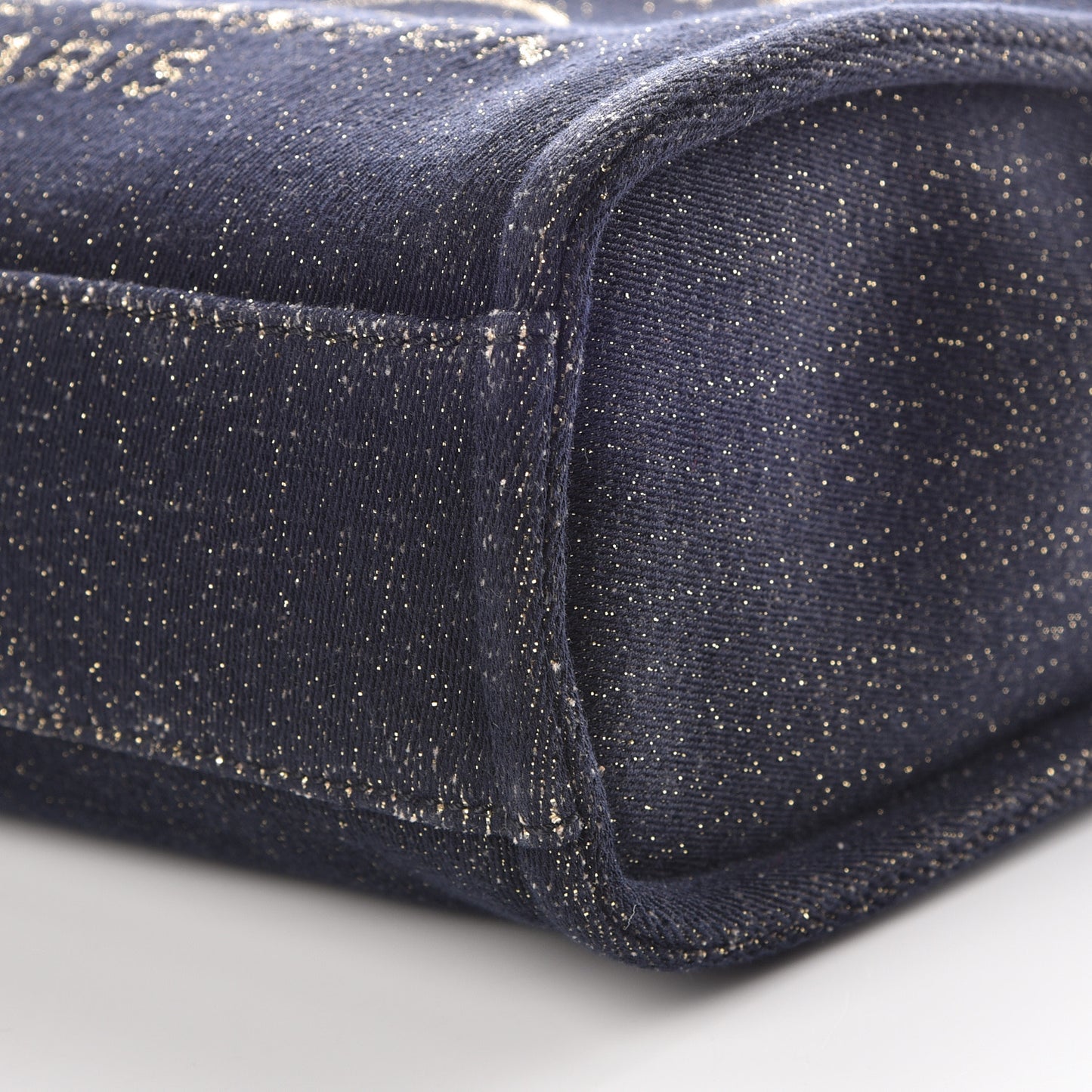 Lurex Canvas Mini Deauville Tote Navy Blue Gold