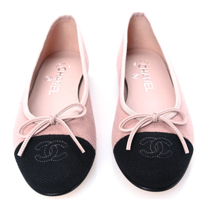 Chanel Fabric Cap Toe CC Ballet Flats 36 Light Pink Black 3 of 10