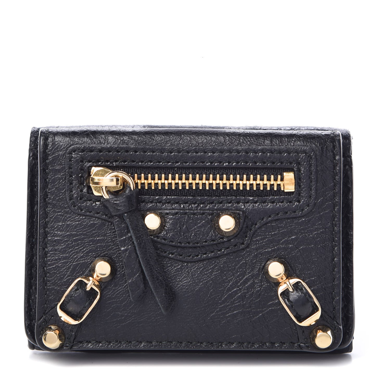 Agneau Arena Classic Gold Hardware Mini Wallet Black