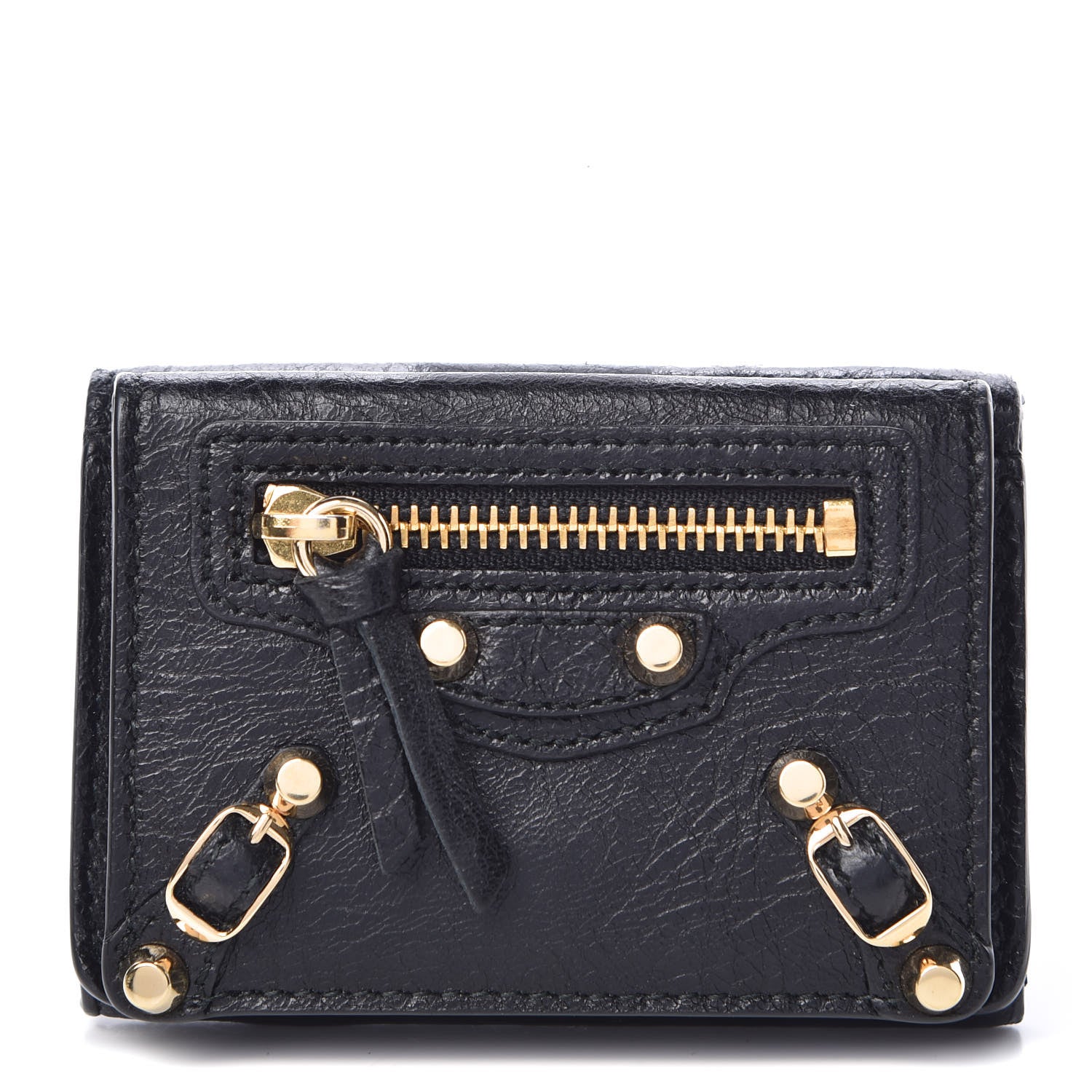 Balenciaga Agneau Arena Classic Gold Hardware Mini Wallet Black 1 of 9