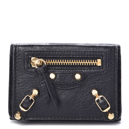Balenciaga Agneau Arena Classic Gold Hardware Mini Wallet Black 1 of 9