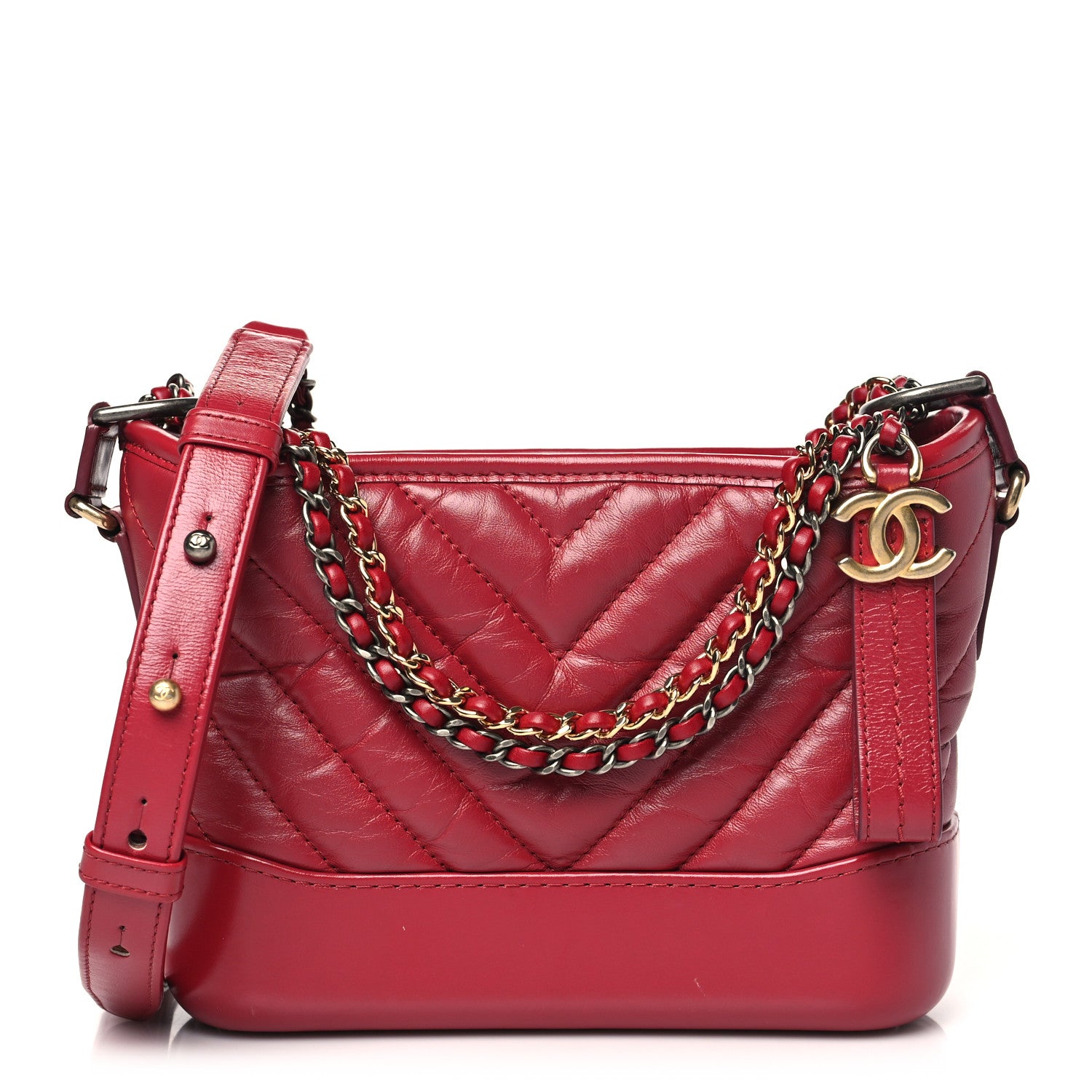 Chanel Aged Calfskin Chevron Quilted Small Gabrielle Hobo Dark Pink 1 of 10