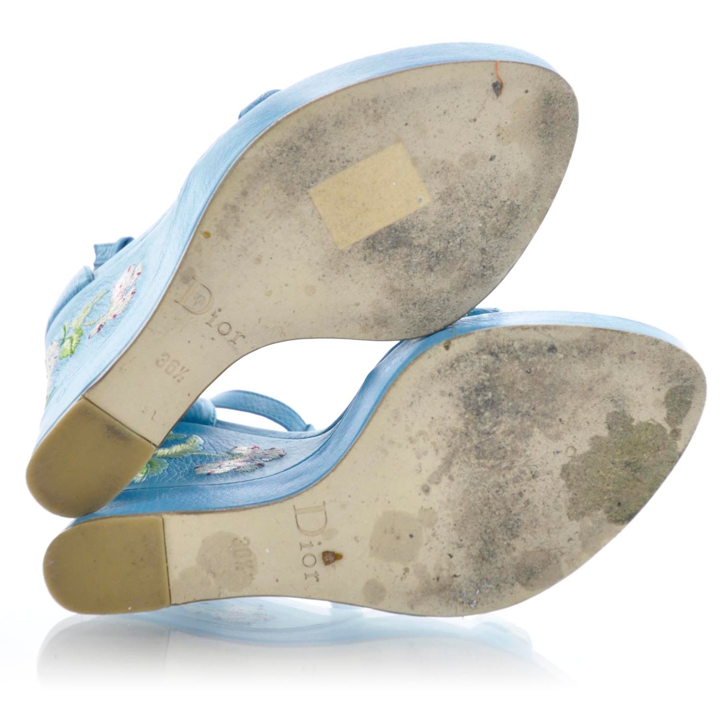 Leather Vintage Flowers Wedge Sandals 36.5