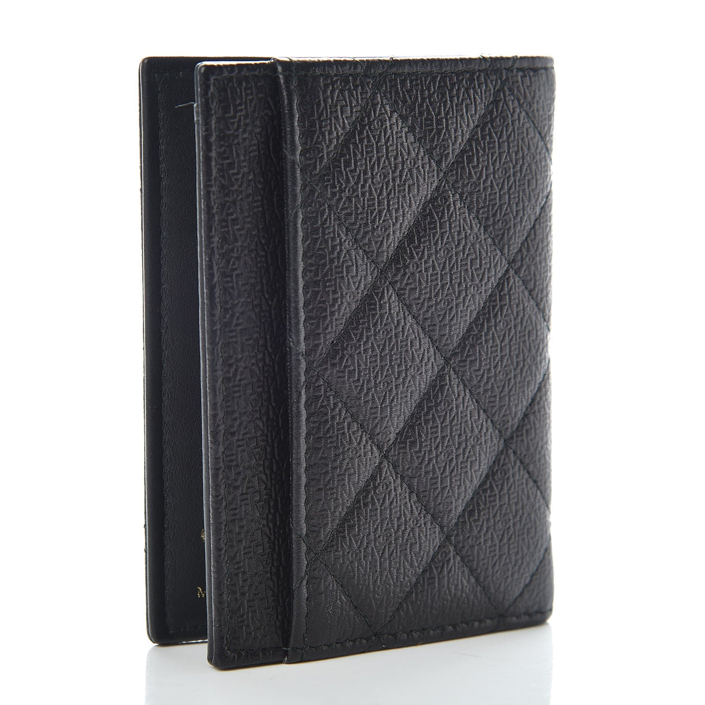 Logo Calfskin Embossed Quilted Card Holder Wallet Black