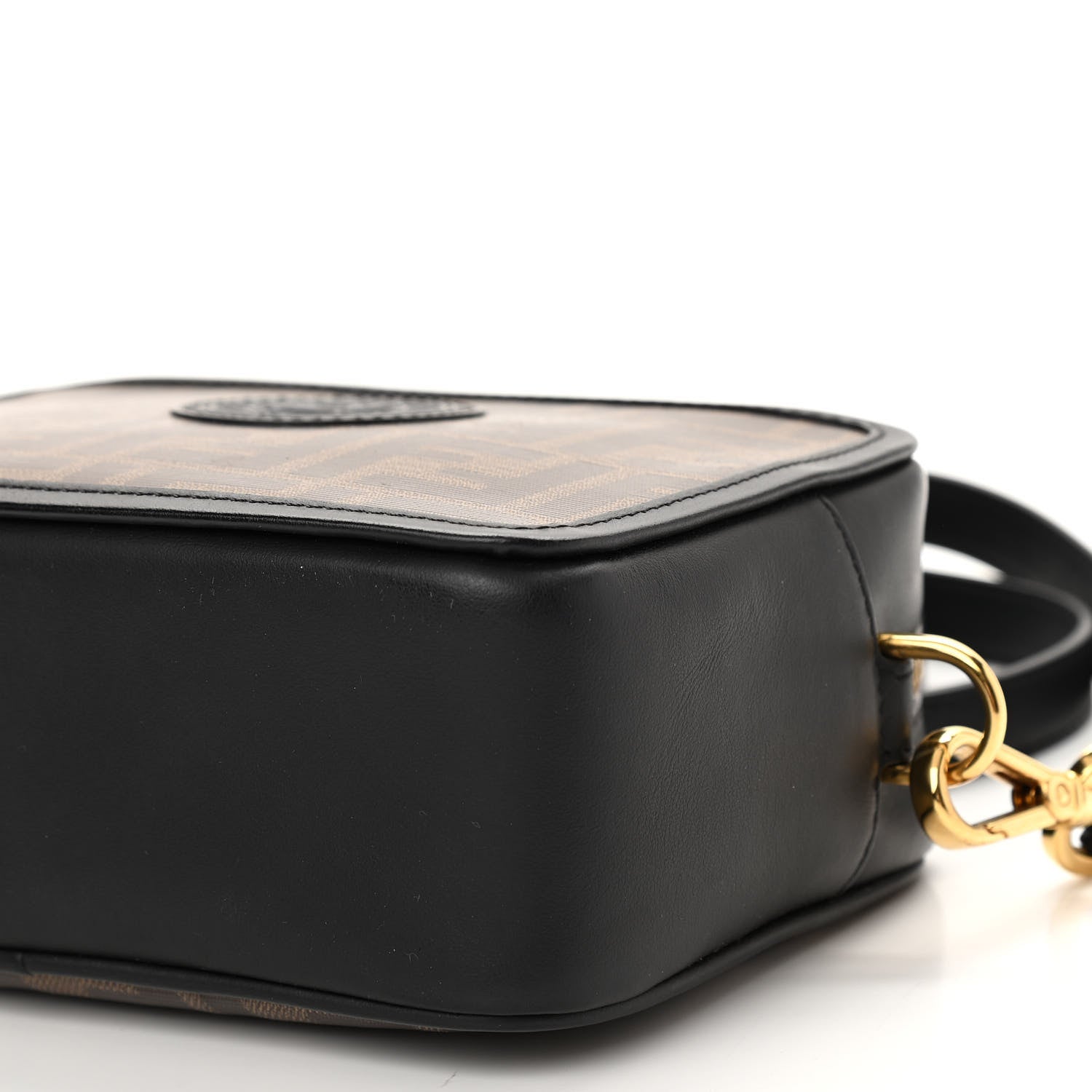 Fendi Glazed Fabric Vitello Century FF 1974 Stamp Patch Mini Camera Case Mogano Panna Black 11 of 14