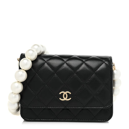 Chanel Calfskin Quilted Mini Maxi Pearls Wallet On Chain WOC Black 1 of 11