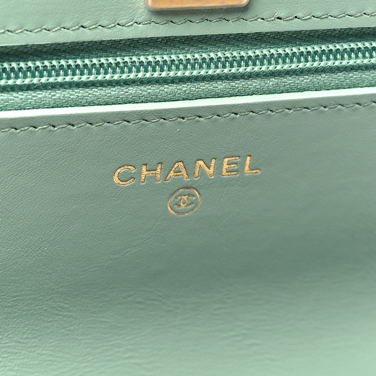 Shiny Calfskin Quilted Metal Top Handle Wallet On Chain WOC Light Green