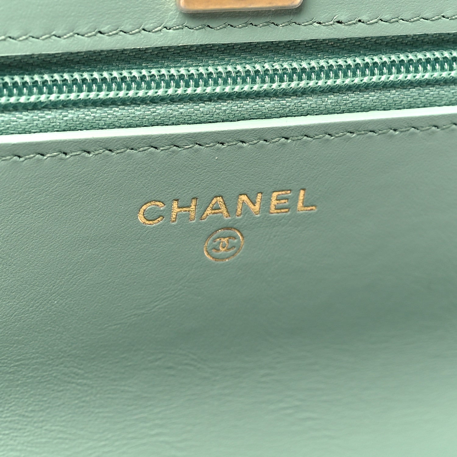 Chanel Shiny Calfskin Quilted Metal Top Handle Wallet On Chain WOC Light Green 6 of 11
