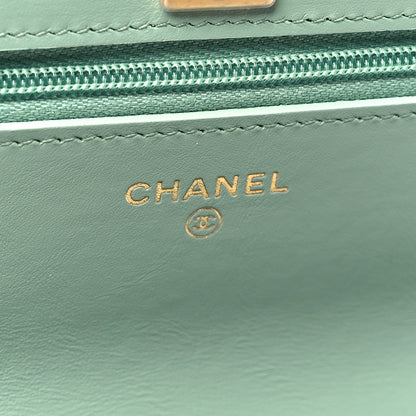 Chanel Shiny Calfskin Quilted Metal Top Handle Wallet On Chain WOC Light Green 6 of 11