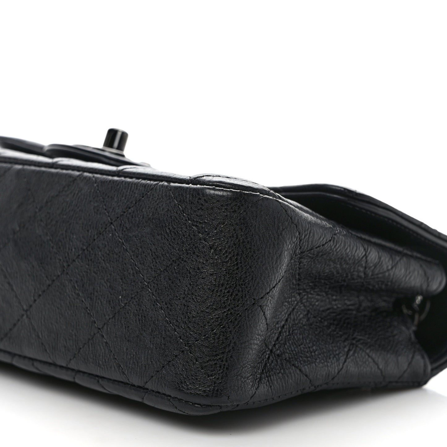 Crumpled Calfskin Quilted Mini Rectangular Flap So Black