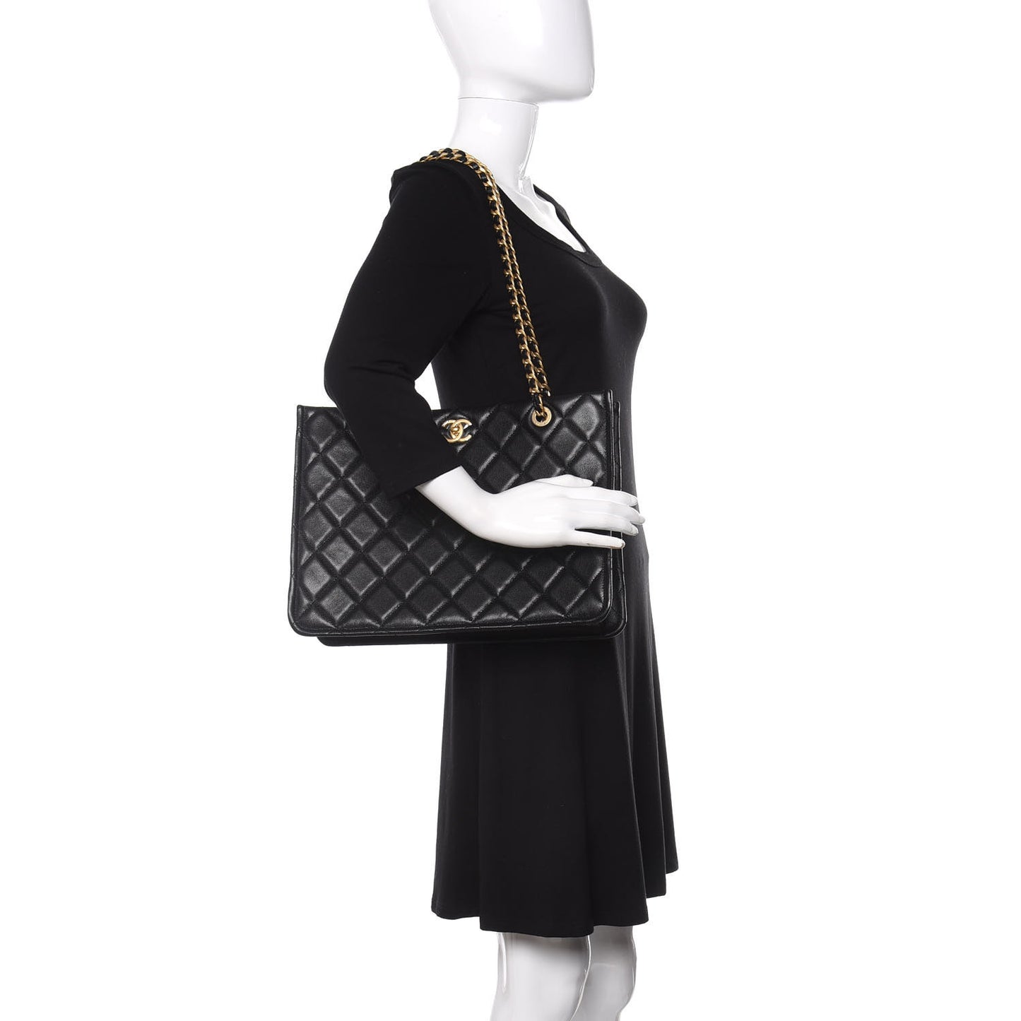 Caviar Quilted Sweet Classic Shopping Tote Black