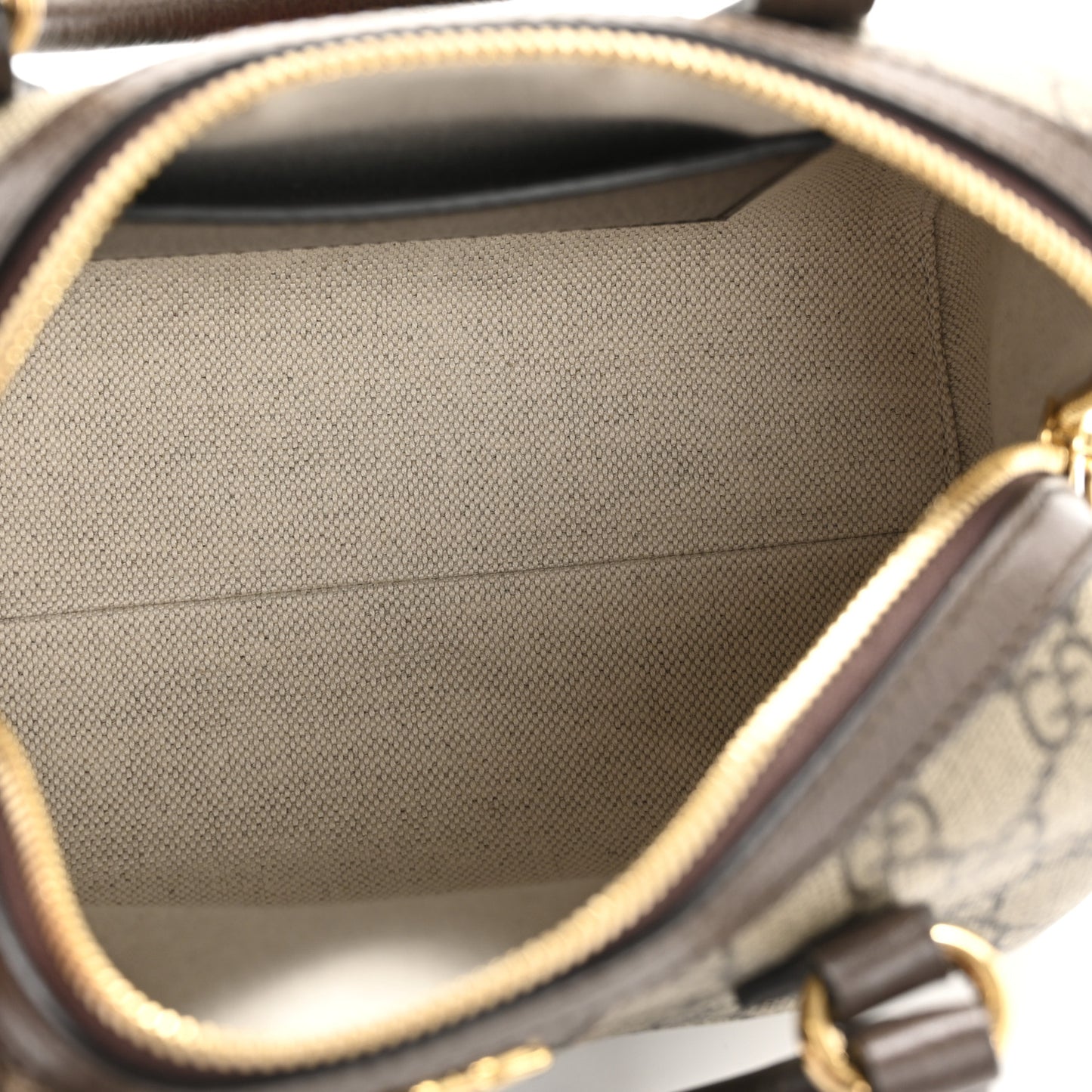 GG Supreme Monogram Textured Dollar Calfskin Web Mini Ophidia Top Handle Bag Beige Dark Brown