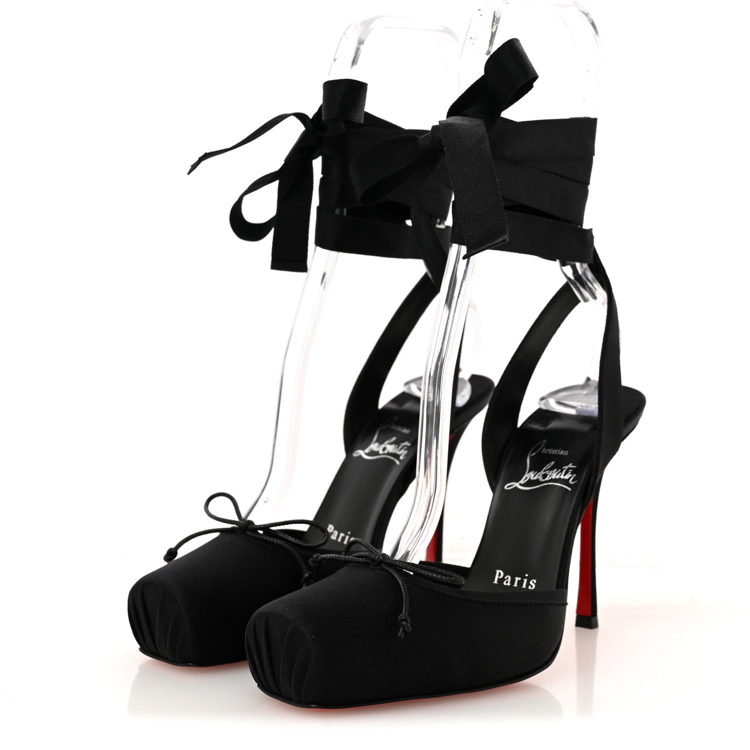 Christian Louboutin Crepe Satin Cassia Lace Up 100 Pumps 36 Black 3 of 7
