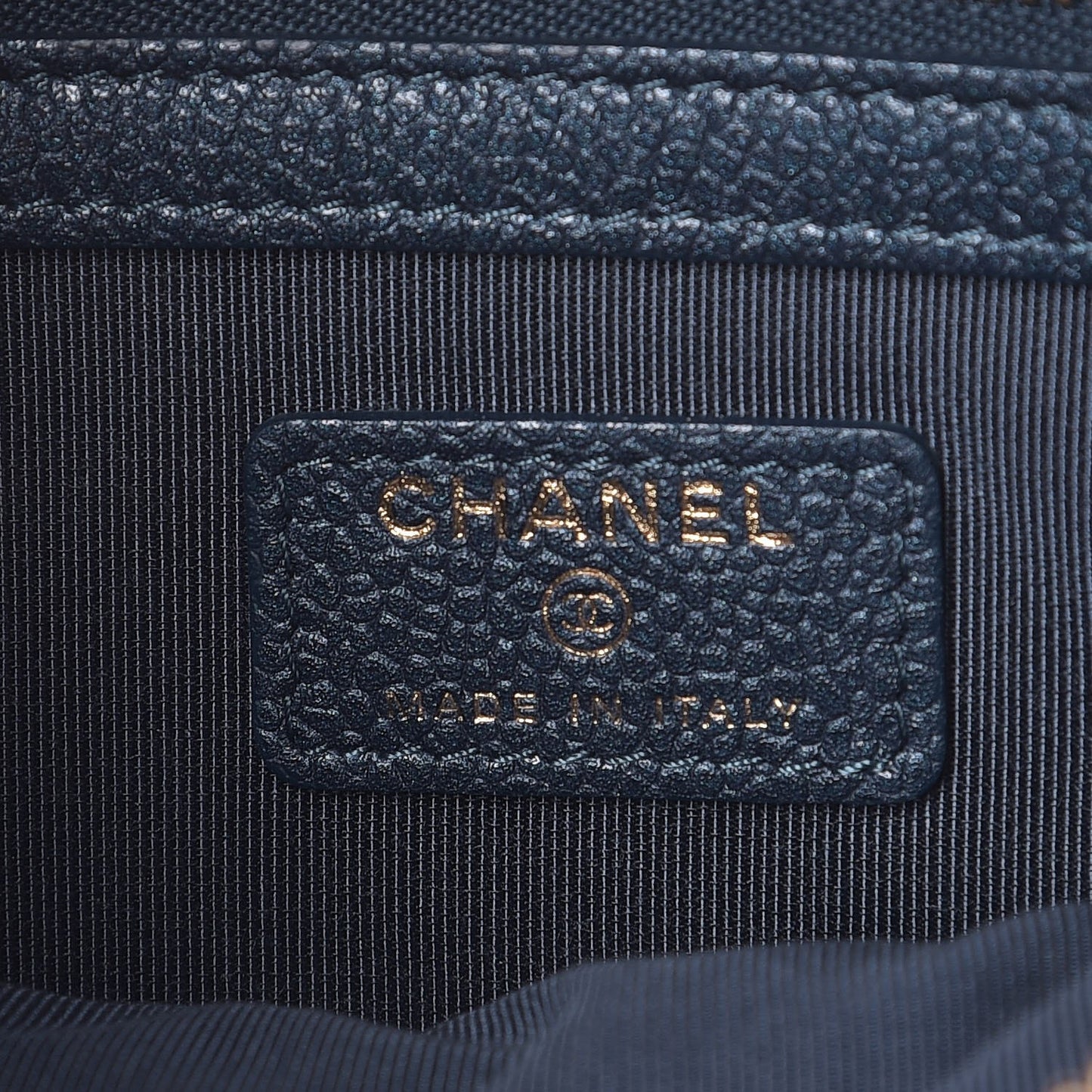 Iridescent Caviar Quilted Medium Cosmetic Case Dark Blue