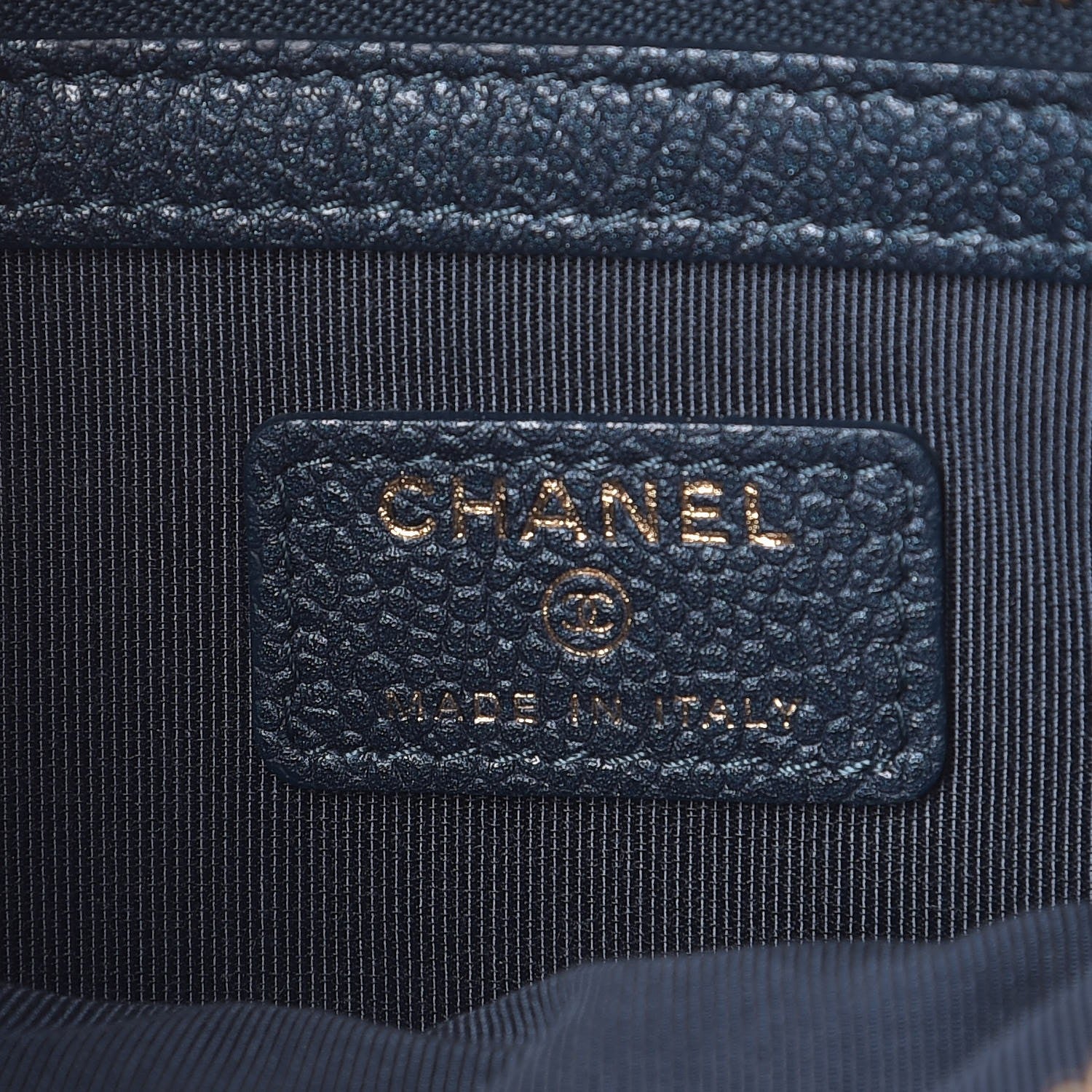 Chanel Iridescent Caviar Quilted Medium Cosmetic Case Dark Blue 6 of 8