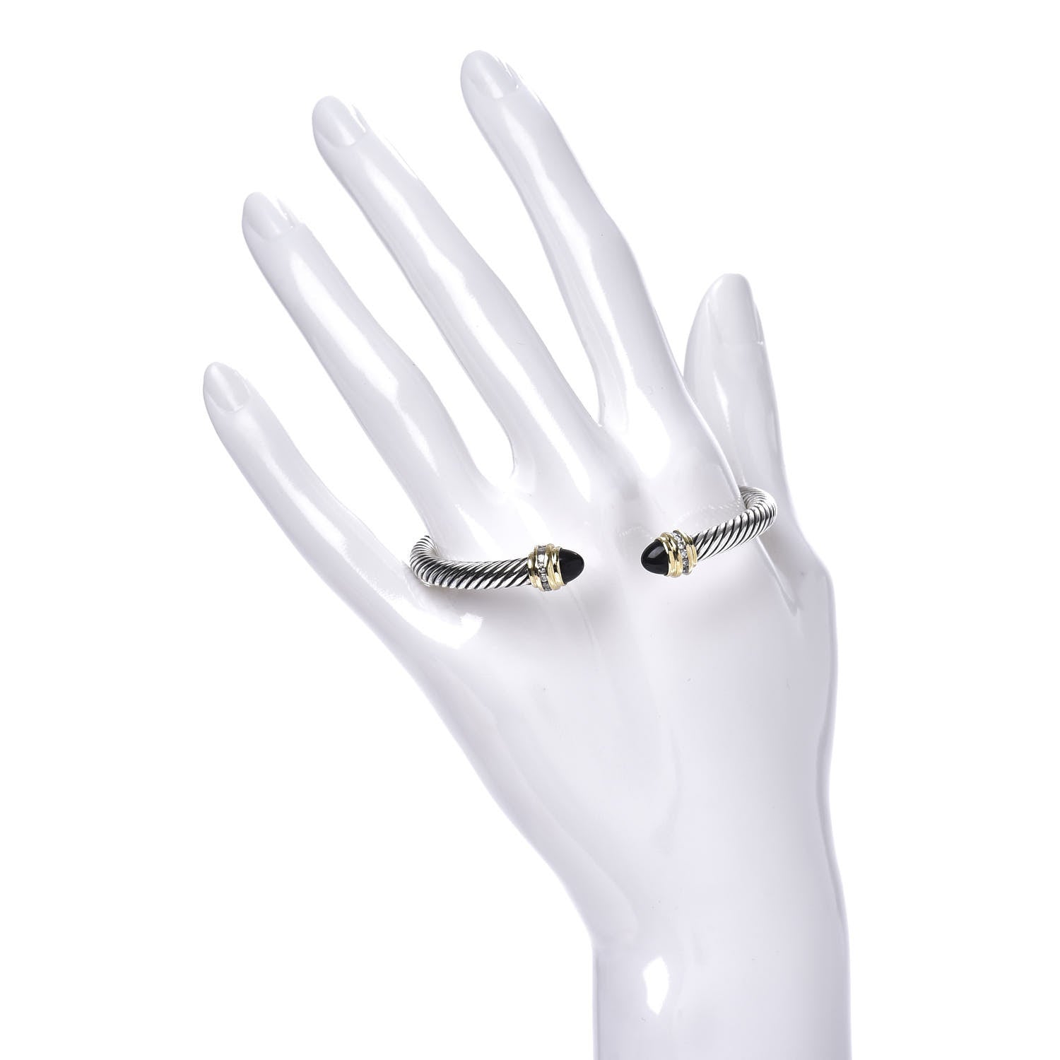 David Yurman Sterling Silver 18K Yellow Gold Diamond Black Onyx 5mm Cable Classics Bracelet 2 of 4