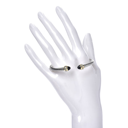 David Yurman Sterling Silver 18K Yellow Gold Diamond Black Onyx 5mm Cable Classics Bracelet 2 of 4