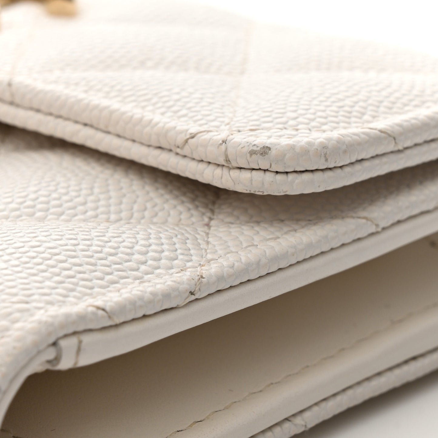Caviar Quilted Striated CC Medium Flap Wallet White